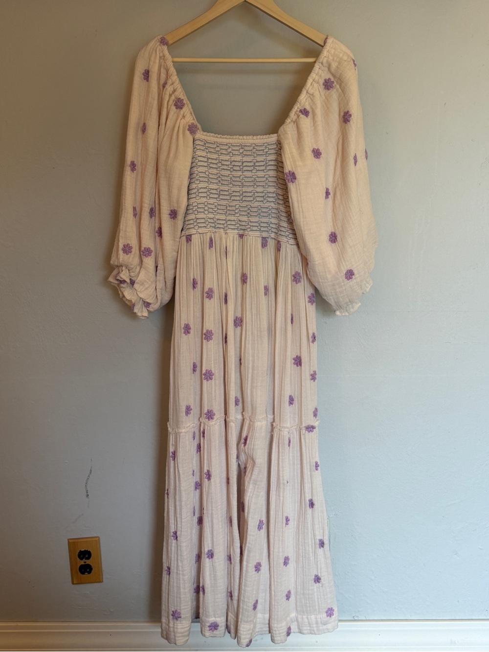Free People Blush Pink Midi Dress with Lavender Floral Embroidery - Picture 3 of 4